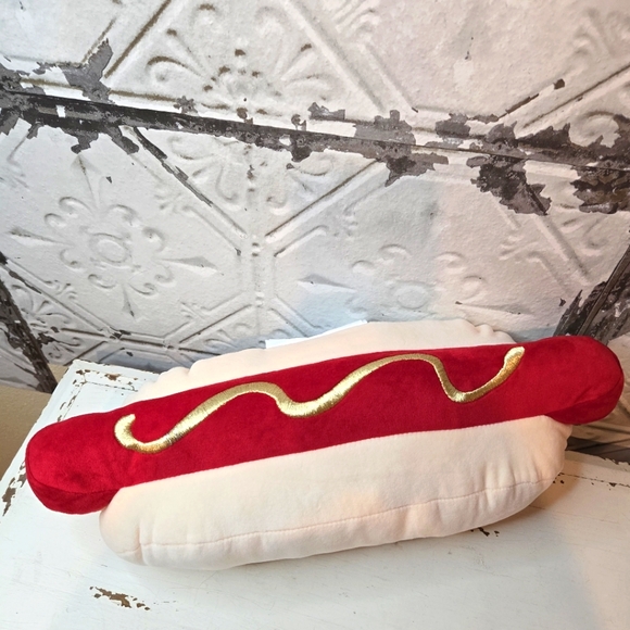 Plush Hot Dog Pillow - Red and Gold by Room Essentials NWT Cozy Comfort Core - Picture 1 of 8